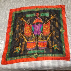 Large Vintage KOREAN AIR Silk-Feel Scarf - Baroque Motif - Rare